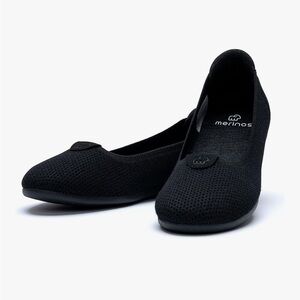 NEW Merino Black Womens Wool Flats, 9.5